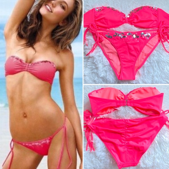 Victoria's Secret Other - VS Barbiecore Strapless Sequins Neon Pink Bandeau Top Cheeky Swimsuit Victoria’s